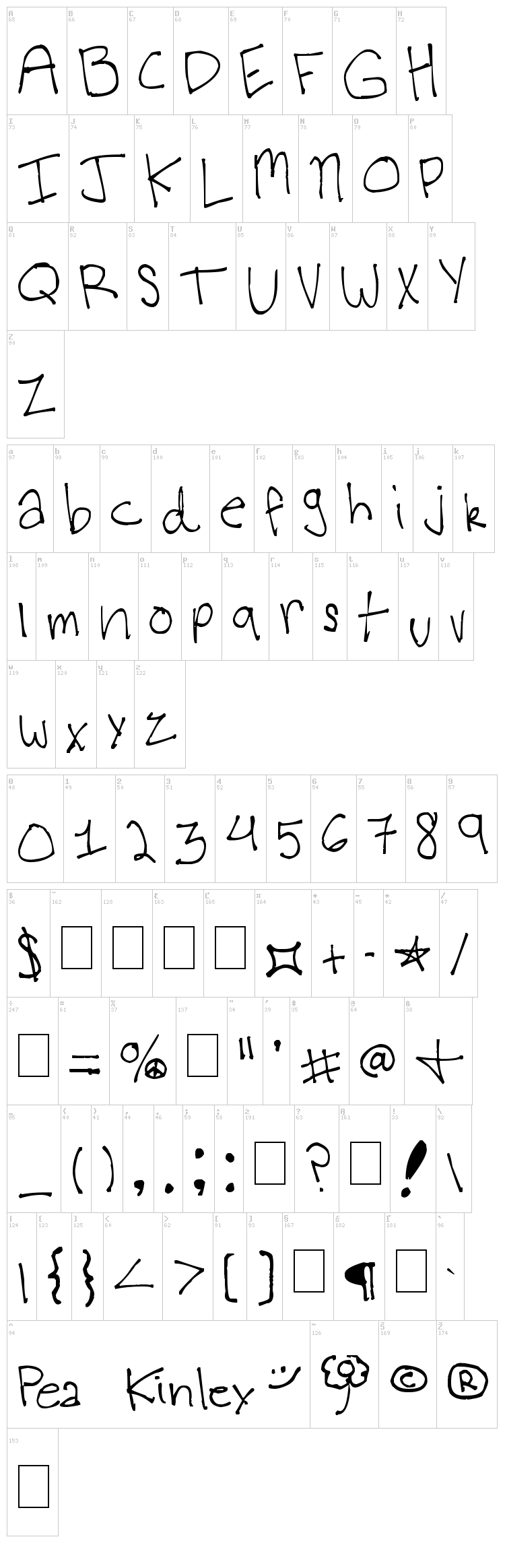 Virginia's Kool Font font map